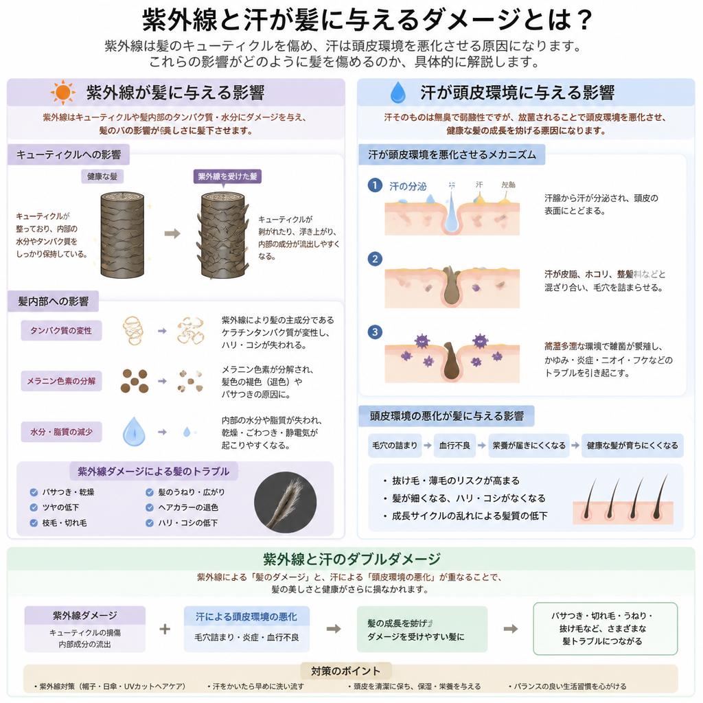 紫外線と汗が髪に与える影響