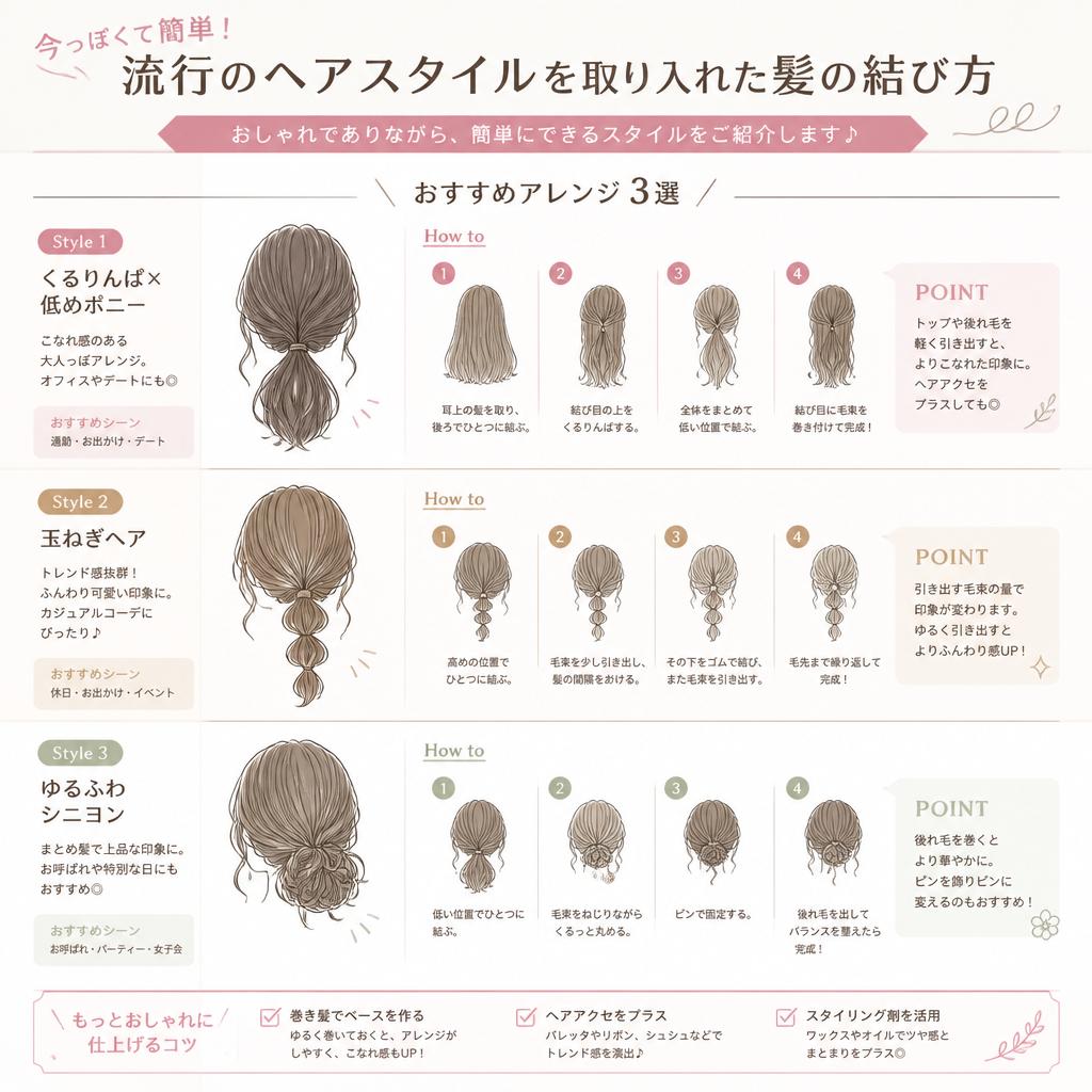 トレンドのヘアスタイル：夏の結び方