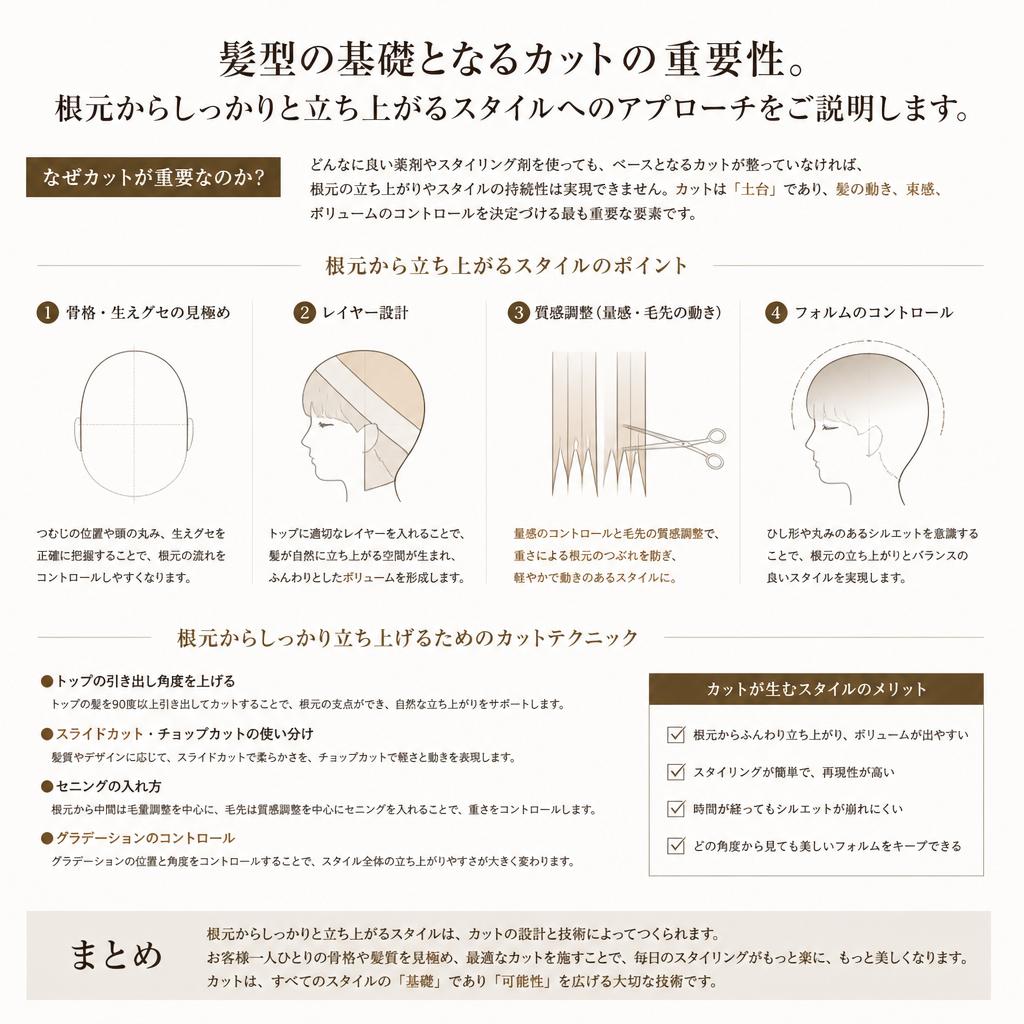 根元を立ち上げるカット技術