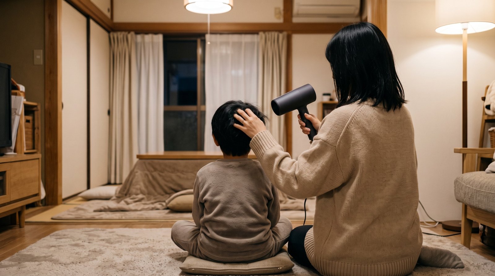伸ばしかけの前髪・年末の家族の髪に 乾かす前のひと手間｜SQUTE01｜福井市の美容室 vanfamily四ツ居店