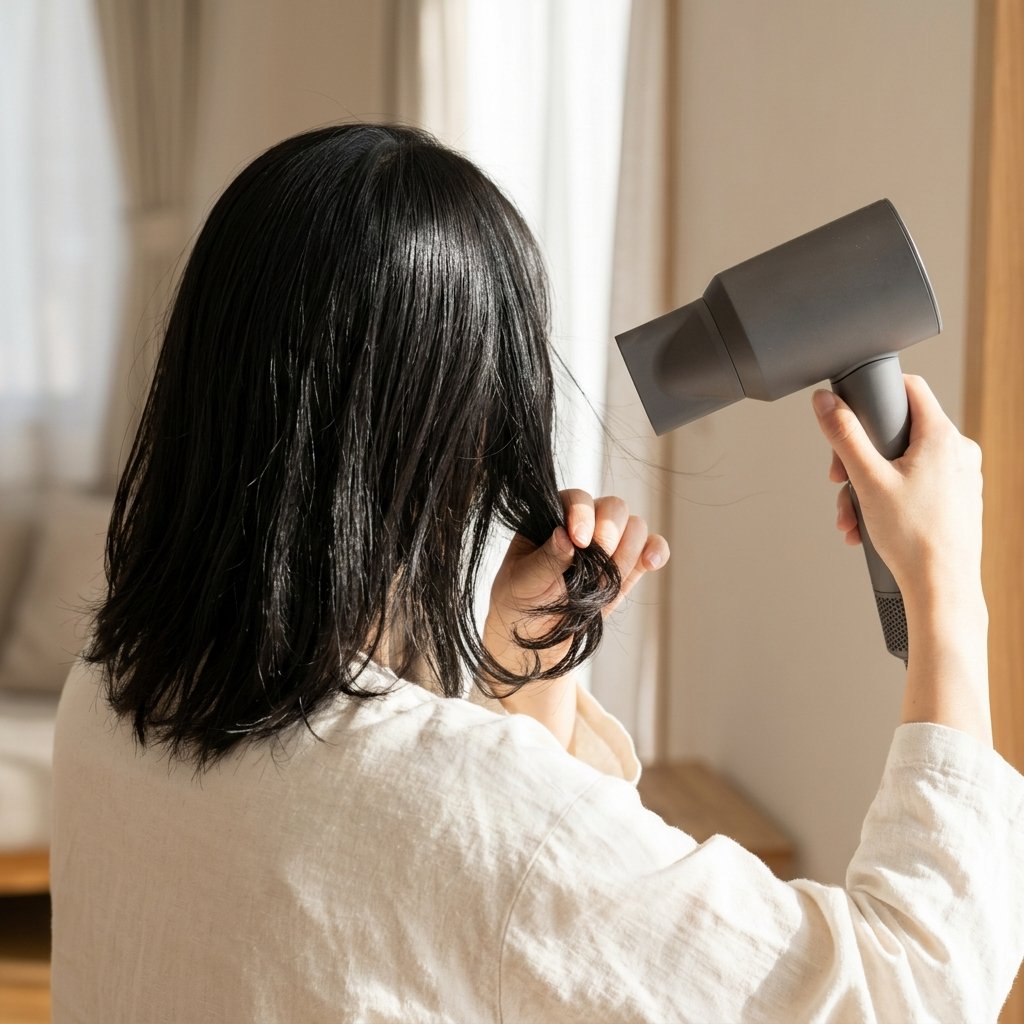 前髪・肩につく長さ・手ぐしで乾かす時は