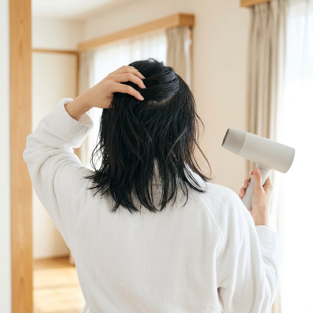 前髪の生えぎわと、頭皮から乾かす順番