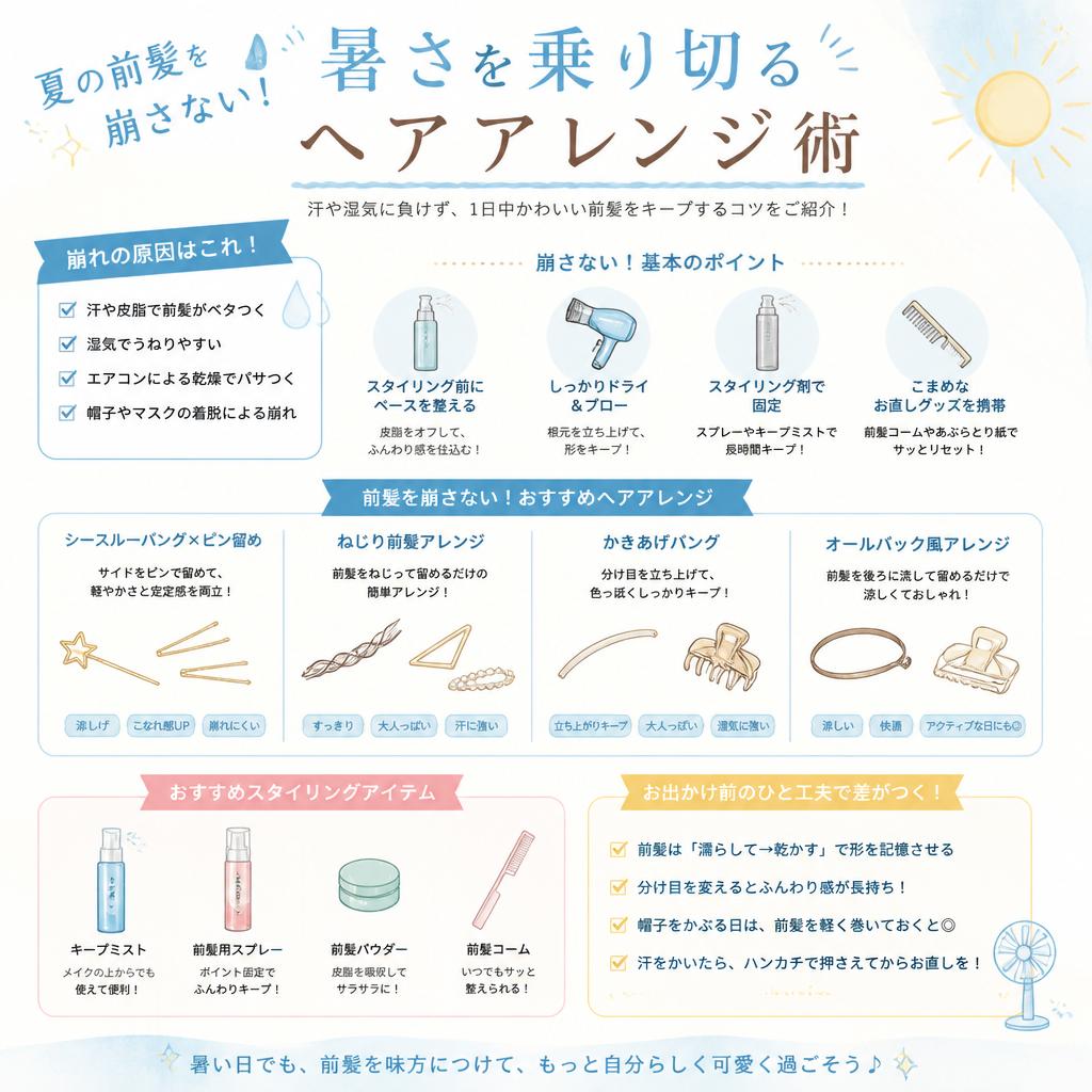 夏の前髪を崩さない！暑さを乗り切るヘアアレンジ術