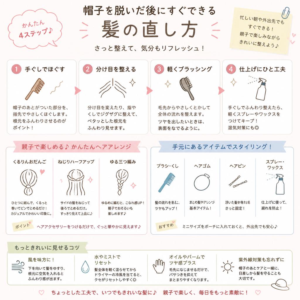 簡単！帽子を脱いだ後の髪直しテクニック