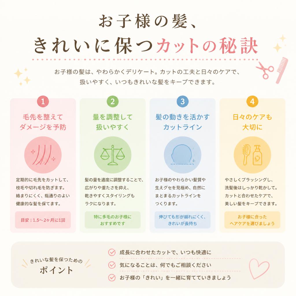 お子様の髪、きれいに保つカットの秘訣